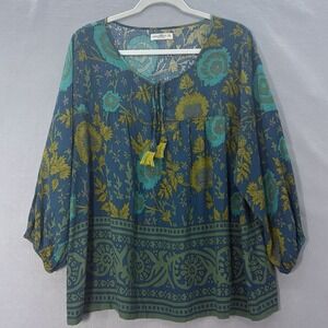 Natural Life Babydoll X-Large Top Blue Floral Peasant Boho Cottagecore Fairy